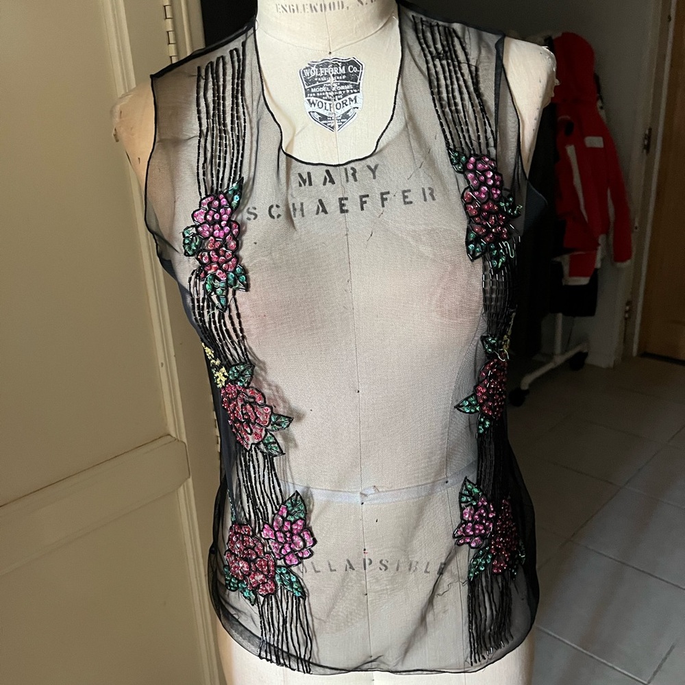 Floral Embroidered Sheer Black Top
